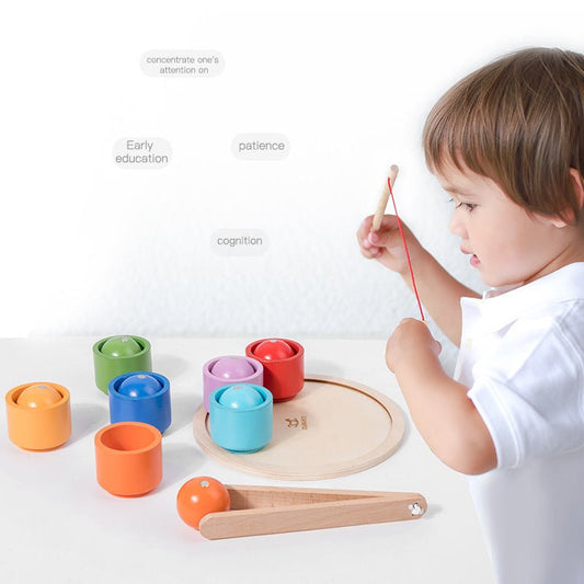 Children's magnetic ball and cup color classification matching clip ball clip ball clip ball game wooden toy - KIWI UNIVERS