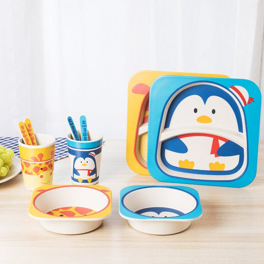 5pcs/set Children Baby Bamboo Fiber Tableware Baby Tableware Set Cartoon Animal Tableware Aet - KIWI UNIVERS