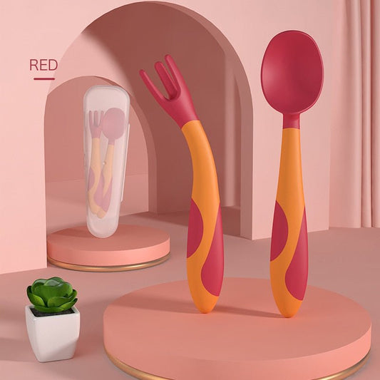 Cuillère pour bébé, ensemble d'ustensiles, cuillère en gel de silicone, cuillère souple et pliable pour apprendre à manger, vaisselle pour enfants - KIWI UNIVERS