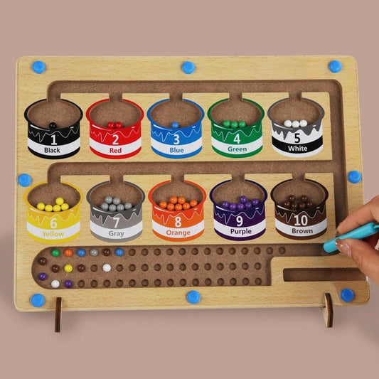 Educational wooden handcraft magnetic beads toys interactive baby learn color maze board early development sorting games - KIWI UNIVERS