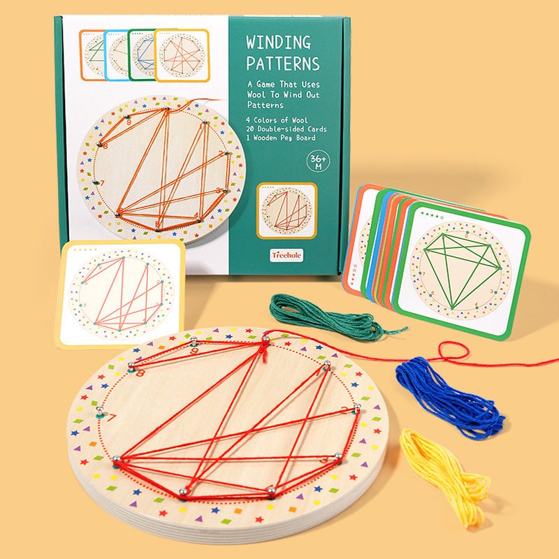 Children's Montessori teaching aids, rope winding graphics, early education and puzzle development, geometric creativity, wooden threading nail board - KIWI UNIVERS