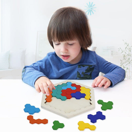 Wooden Toy Puzzle Board Honeycomb Kindergarten Pupils Hands - On Desktop Toy Wooden Puzzle - KIWI UNIVERS