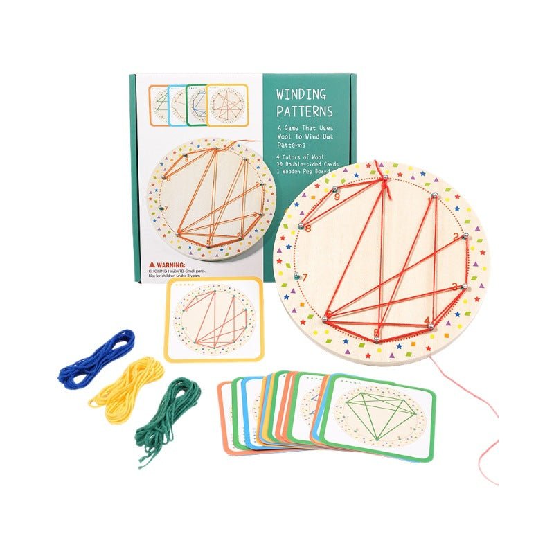 Children's Montessori teaching aids, rope winding graphics, early education and puzzle development, geometric creativity, wooden threading nail board - KIWI UNIVERS