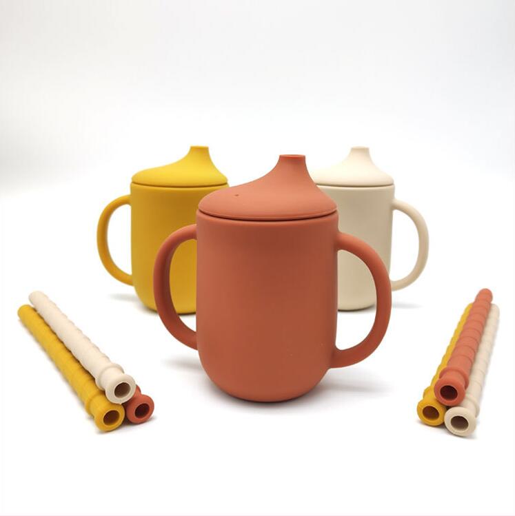 Vaso de entrenamiento de silicona para bebé con pajita, a prueba de fugas y caídas, para leche en polvo