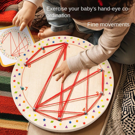 Children's Montessori teaching aids, rope winding graphics, early education and puzzle development, geometric creativity, wooden threading nail board - KIWI UNIVERS