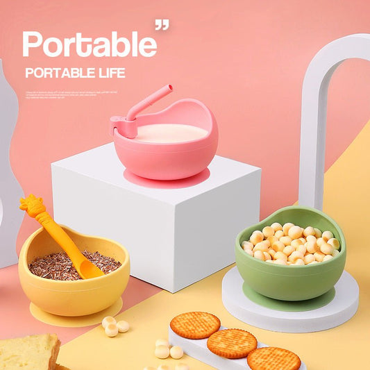 Children's Full Silicone Bowl Sucker Learning To Eat Training Meal Bowl Adsorption Baby Spoon Fork Meal Set Kindergarten Bowl Plate - KIWI UNIVERS