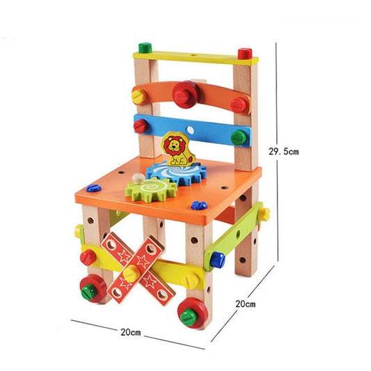 Wooden Assembling Chair Montessori Toys Baby Educational Wooden Toy Preschool Multifunctional Variety Nut Combination Chair Tool - KIWI UNIVERS