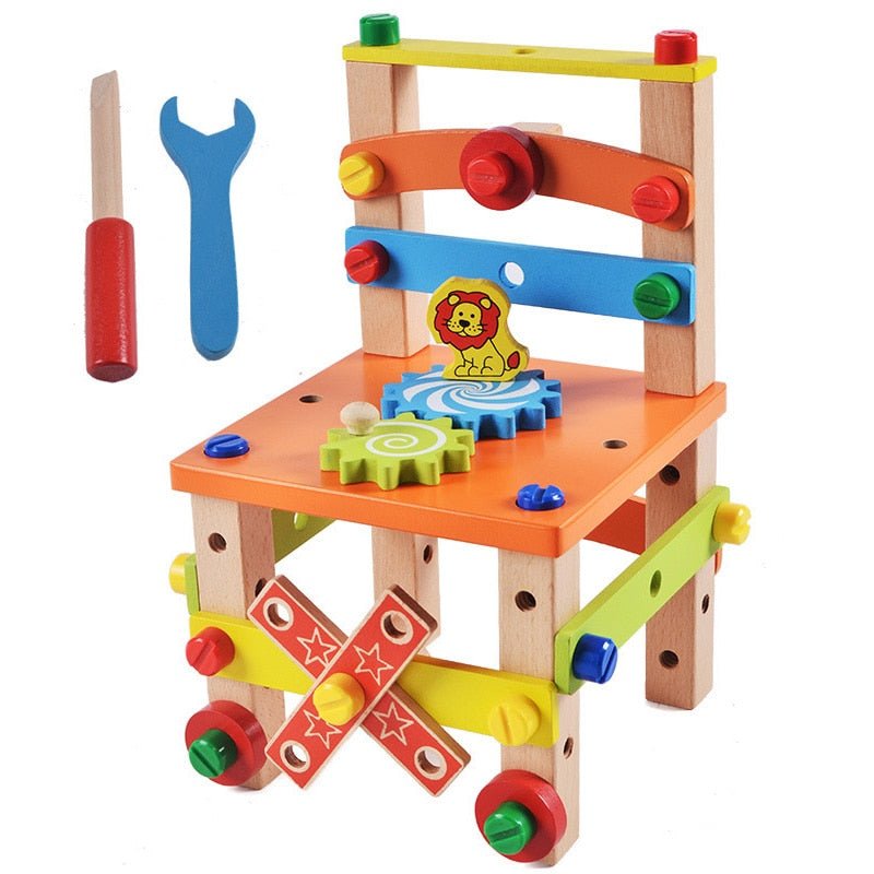 Wooden Assembling Chair Montessori Toys Baby Educational Wooden Toy Preschool Multifunctional Variety Nut Combination Chair Tool - KIWI UNIVERS
