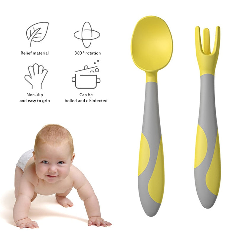Cuchara para bebé, juego de utensilios, cuchara de gel de silicona, cuchara suave y flexible para aprender a comer, vajilla infantil