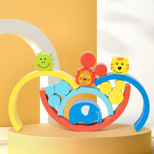 Montessori Early Education Rainbow Animal Balance Building Blocks Fun Enlightenment Kindergarten Stacker Musician Eye Coordination Stacking Height - KIWI UNIVERS