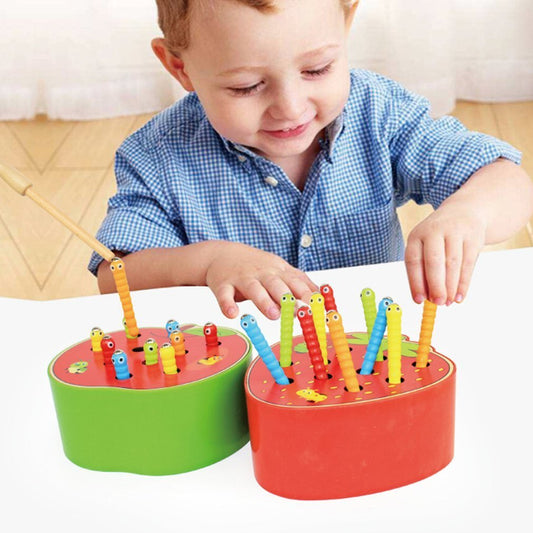 Fruit Shape Kids Wooden Toys Catch Worms Games with Magnetic Stick Montessori Educational Creature Blocks Interactive Toys - KIWI UNIVERS