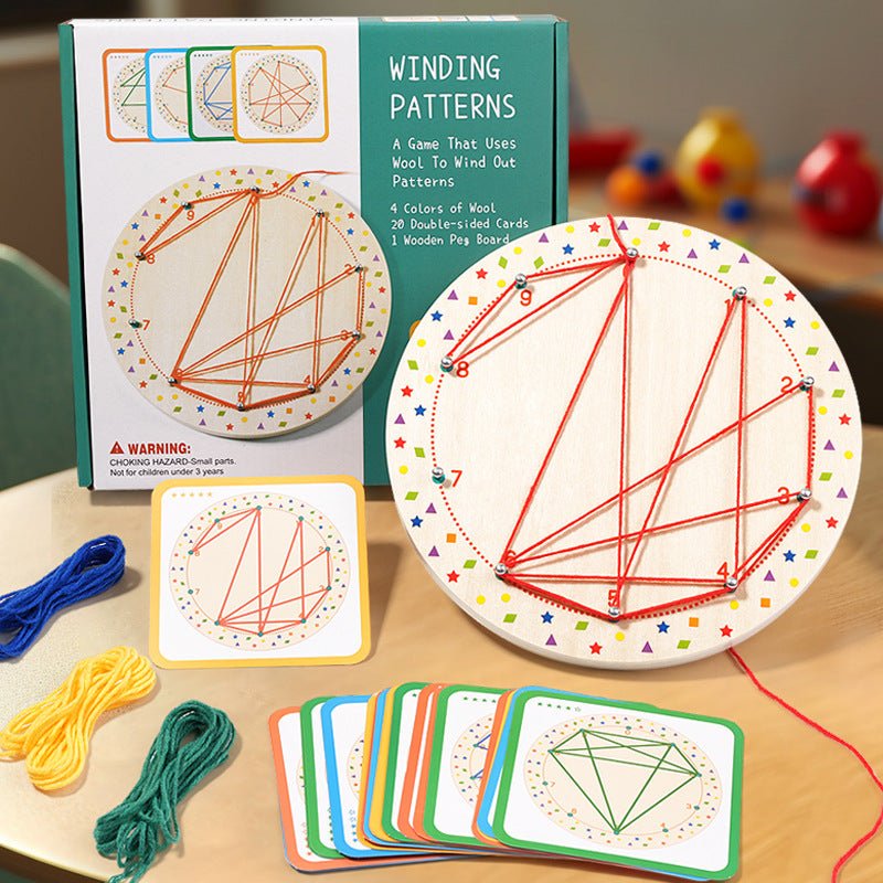 Children's Montessori teaching aids, rope winding graphics, early education and puzzle development, geometric creativity, wooden threading nail board - KIWI UNIVERS