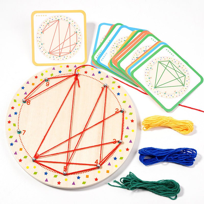 Children's Montessori teaching aids, rope winding graphics, early education and puzzle development, geometric creativity, wooden threading nail board - KIWI UNIVERS
