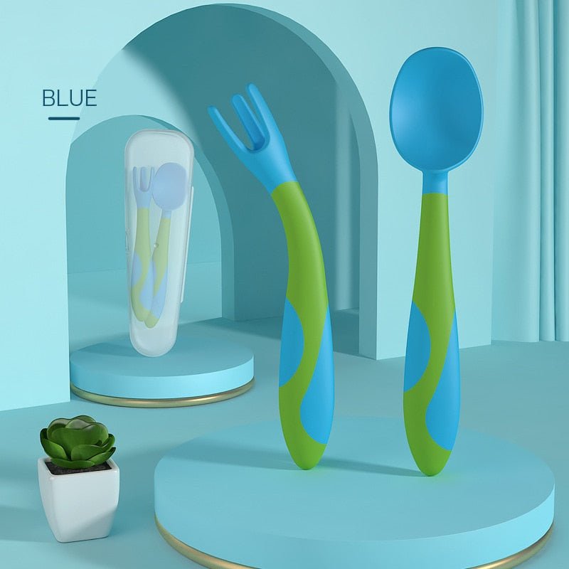 Cuillère pour bébé, ensemble d'ustensiles, cuillère en gel de silicone, cuillère souple et pliable pour apprendre à manger, vaisselle pour enfants - KIWI UNIVERS