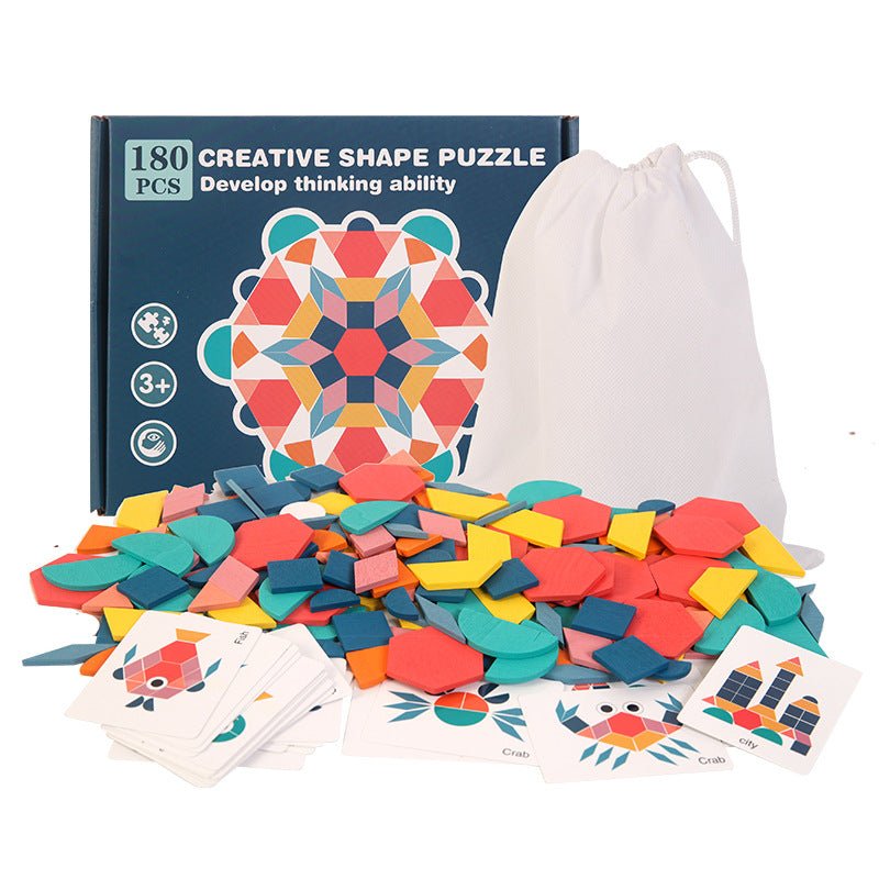 Christmas toy gift: Fun 180 piece tangram puzzle for children's early education and puzzle. Geometric shape matching puzzle wooden toy - KIWI UNIVERS