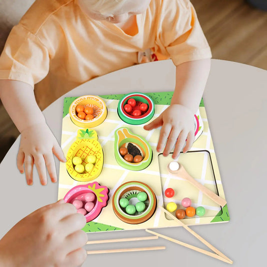 CPCCE wooden fruit tray color and shape classification clip beads exercise hand eye coordination fine motor puzzle toy - KIWI UNIVERS
