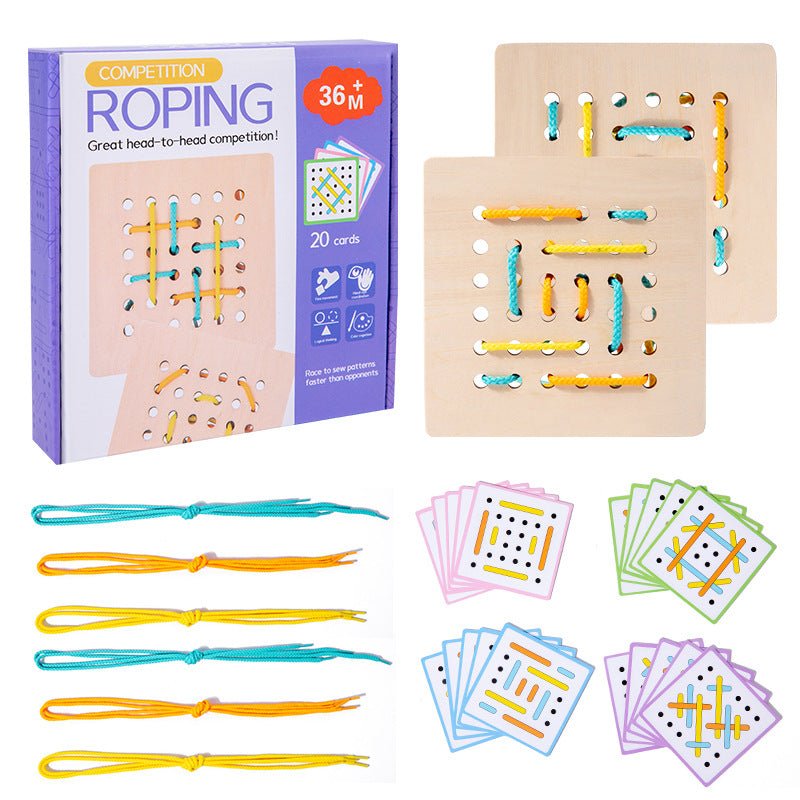 Montessori Early Education Children's Double Battle Pattern Rope Wearing Game Exercise Baby's Hand Eye Coordination Toy - KIWI UNIVERS