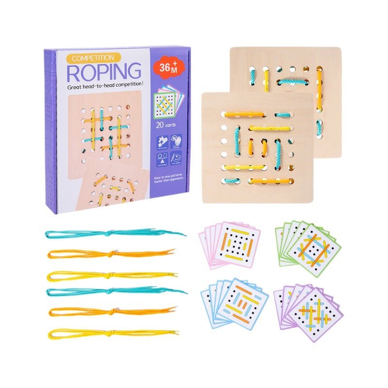 Montessori Early Education Children's Double Battle Pattern Rope Wearing Game Exercise Baby's Hand Eye Coordination Toy - KIWI UNIVERS