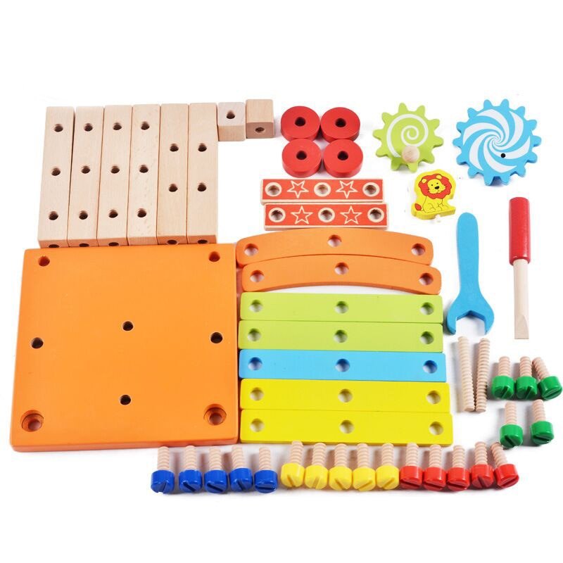 Wooden Assembling Chair Montessori Toys Baby Educational Wooden Toy Preschool Multifunctional Variety Nut Combination Chair Tool - KIWI UNIVERS