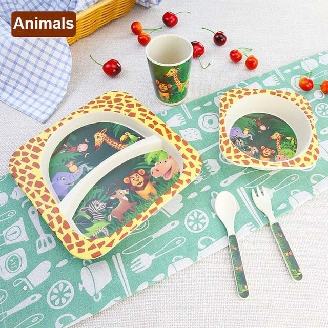 5pcs/set Children Baby Bamboo Fiber Tableware Baby Tableware Set Cartoon Animal Tableware Aet - KIWI UNIVERS