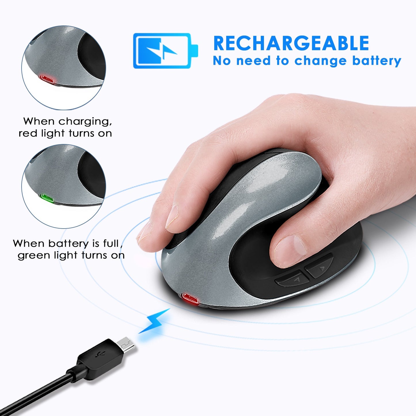 Vertical vertical grip rechargeable silent wireless anti mouse hand designer drawing office creative ergonomic mouse - KIWI UNIVERS