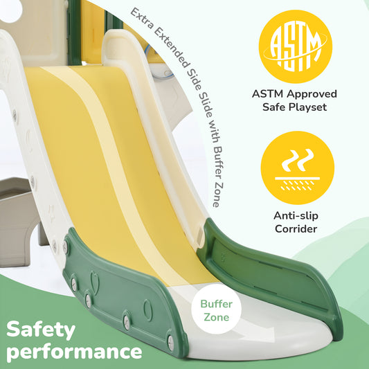 Kids Slide Playset Structure 7 in 1, Freestanding Spaceship Set with Slide, Arch Tunnel Yellow + HDPE - KIWI UNIVERS