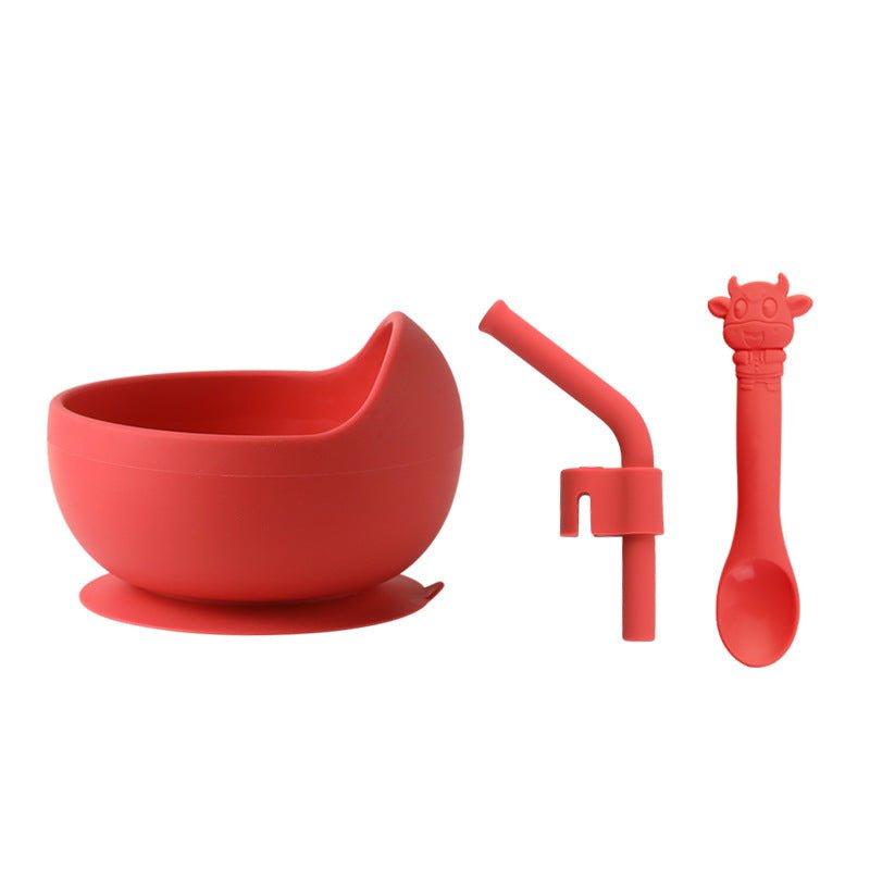 Children's Full Silicone Bowl Sucker Learning To Eat Training Meal Bowl Adsorption Baby Spoon Fork Meal Set Kindergarten Bowl Plate - KIWI UNIVERS