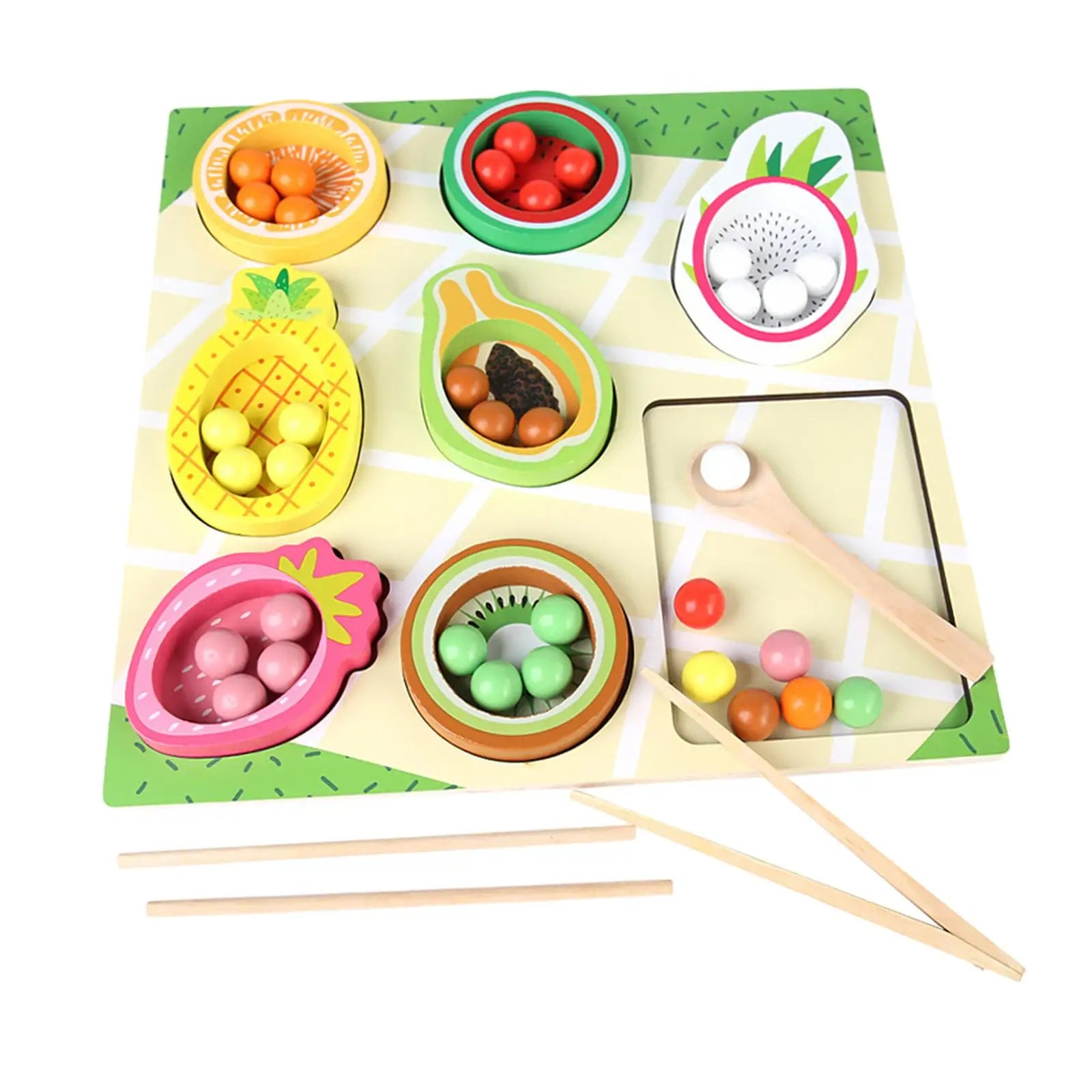 CPCCE wooden fruit tray color and shape classification clip beads exercise hand eye coordination fine motor puzzle toy - KIWI UNIVERS