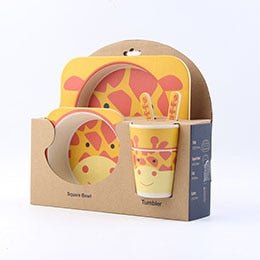 5pcs/set Children Baby Bamboo Fiber Tableware Baby Tableware Set Cartoon Animal Tableware Aet - KIWI UNIVERS