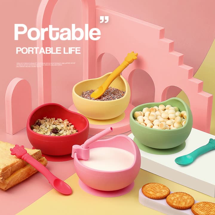 Children's Full Silicone Bowl Sucker Learning To Eat Training Meal Bowl Adsorption Baby Spoon Fork Meal Set Kindergarten Bowl Plate - KIWI UNIVERS