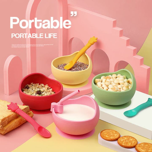 Children's Full Silicone Bowl Sucker Learning To Eat Training Meal Bowl Adsorption Baby Spoon Fork Meal Set Kindergarten Bowl Plate - KIWI UNIVERS