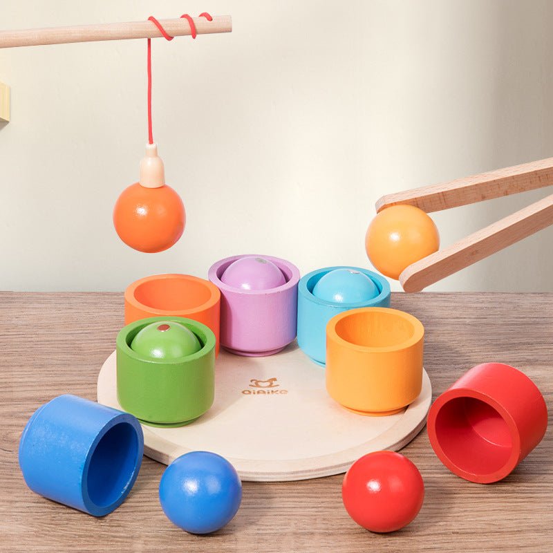 Children's magnetic ball and cup color classification matching clip ball clip ball clip ball game wooden toy - KIWI UNIVERS