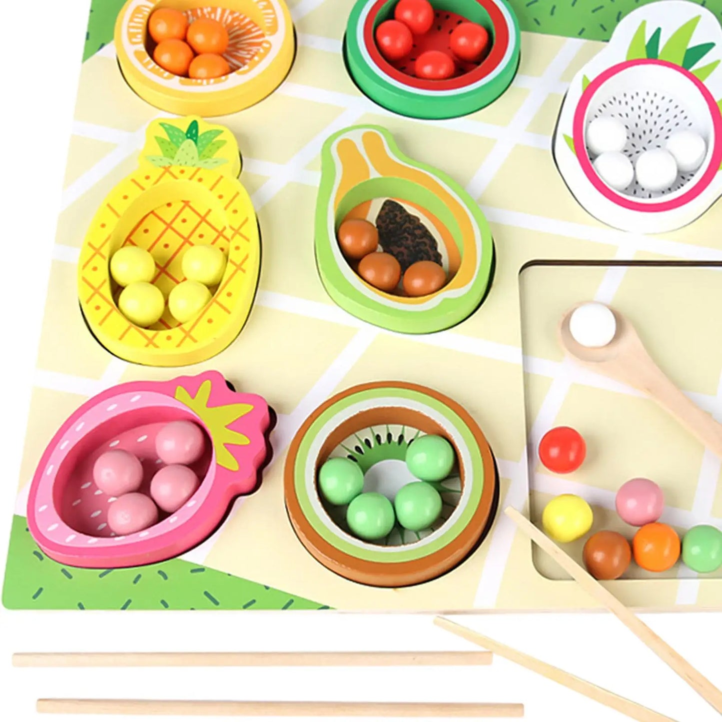 CPCCE wooden fruit tray color and shape classification clip beads exercise hand eye coordination fine motor puzzle toy - KIWI UNIVERS