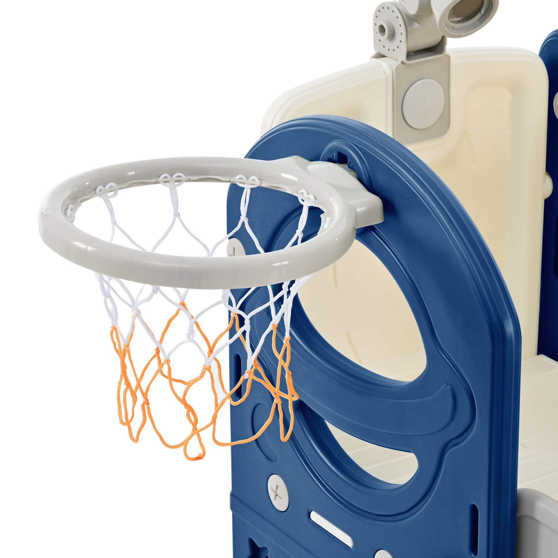Kids Slide Playset Structure 7 in 1, Freestanding Spaceship Set with Slide, Arch Tunnel Blue+Grey + HDPE - KIWI UNIVERS