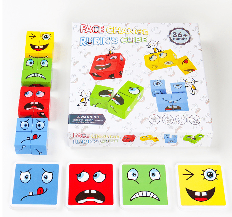 Wooden Face Rubik's Cube Pairing Massum Wood Children Puzzle Parent - child Table Game Challenge Card - KIWI UNIVERS
