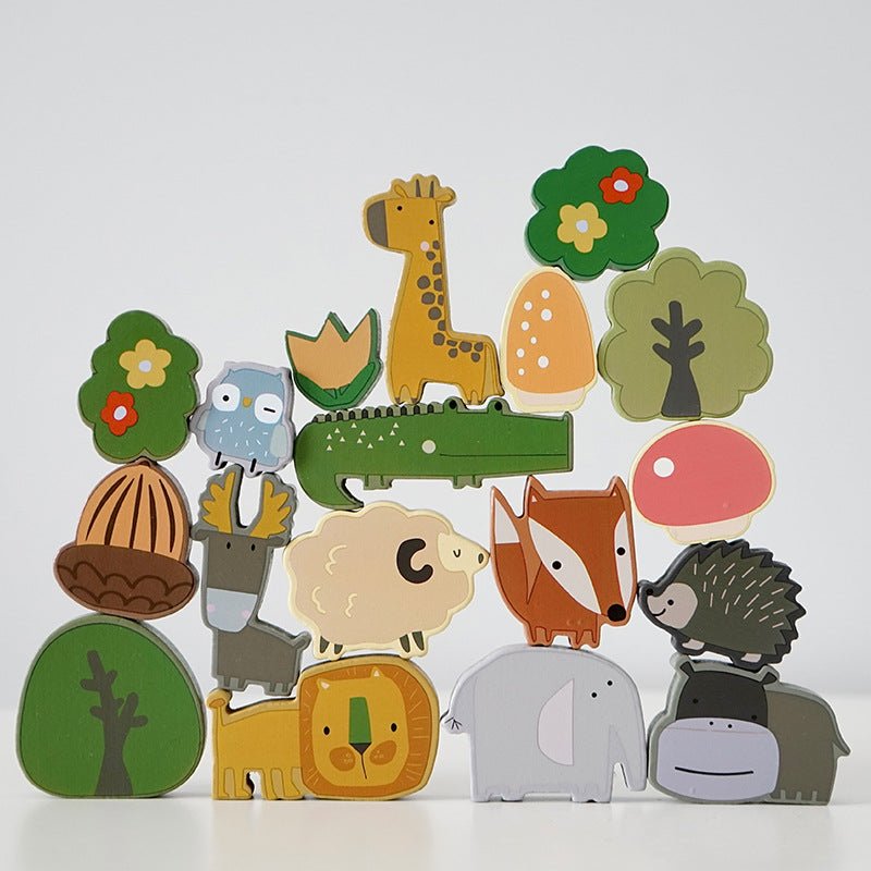 Wooden multifunctional animal balance toys, puzzle stacking blocks, children's early education stacking high parent - child interactive toys - KIWI UNIVERS