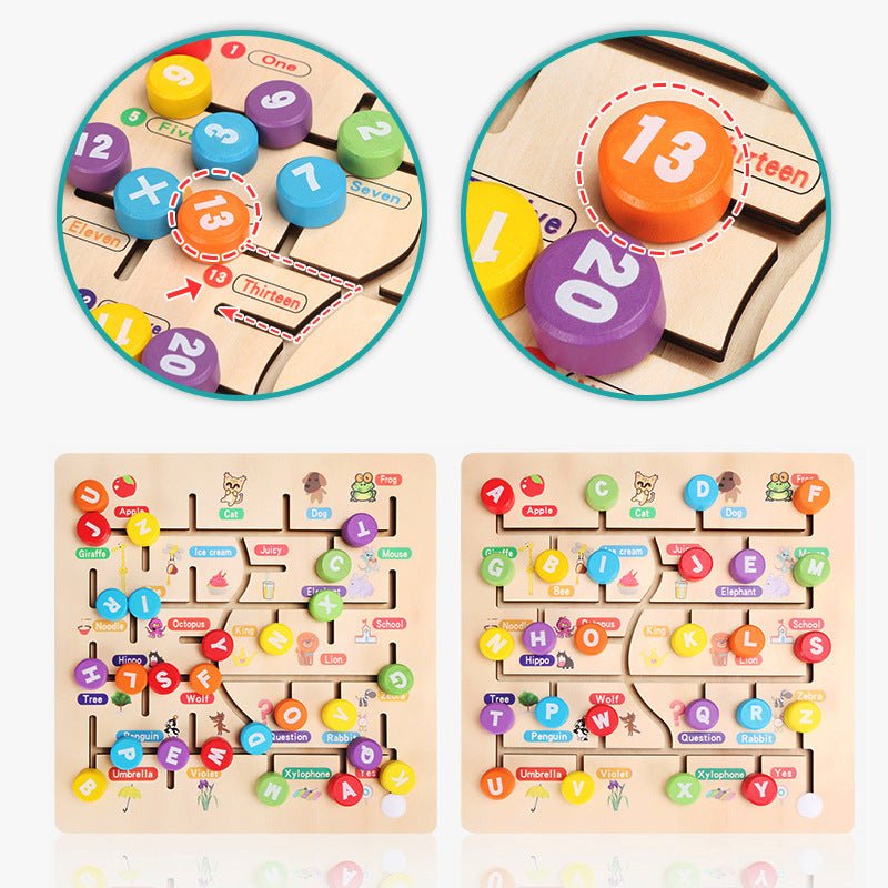 Wooden New Digital Letter Walking Pairing Maze Children's Early Education Cognitive Puzzle Interactive Toys - KIWI UNIVERS