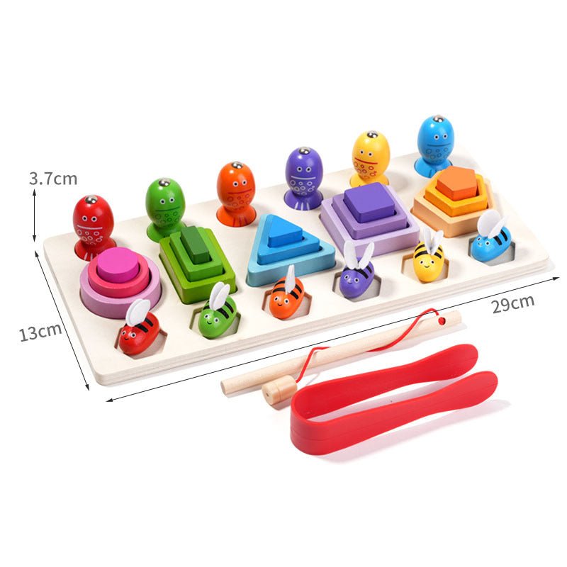 Christmas toy gift wooden three in one magnetic clip bee set pillar for children's early education puzzle geometry cognition matching building block toy - KIWI UNIVERS