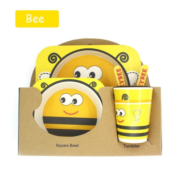 5pcs/set Children Baby Bamboo Fiber Tableware Baby Tableware Set Cartoon Animal Tableware Aet - KIWI UNIVERS