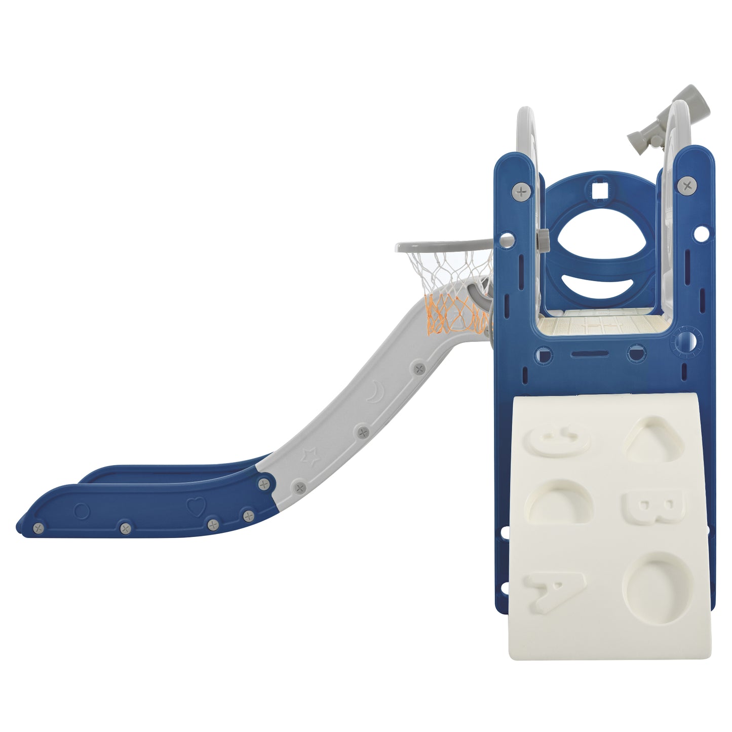 Kids Slide Playset Structure 7 in 1, Freestanding Spaceship Set with Slide, Arch Tunnel Blue+Grey + HDPE - KIWI UNIVERS