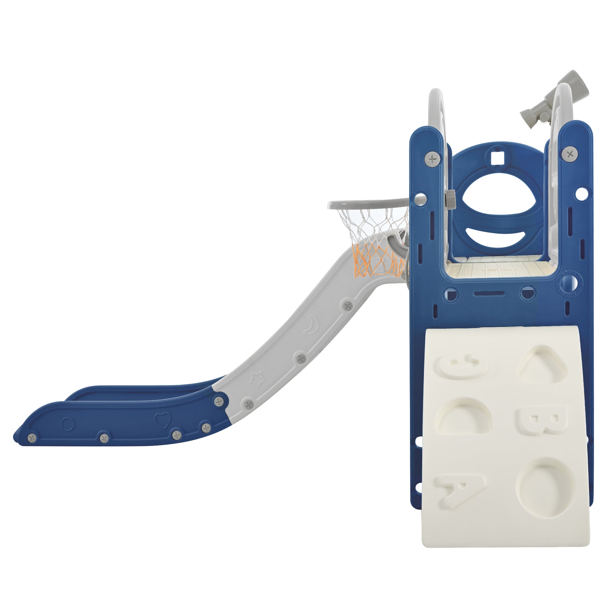 Kids Slide Playset Structure 7 in 1, Freestanding Spaceship Set with Slide, Arch Tunnel Blue+Grey + HDPE - KIWI UNIVERS