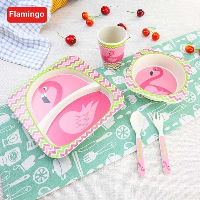5pcs/set Children Baby Bamboo Fiber Tableware Baby Tableware Set Cartoon Animal Tableware Aet - KIWI UNIVERS