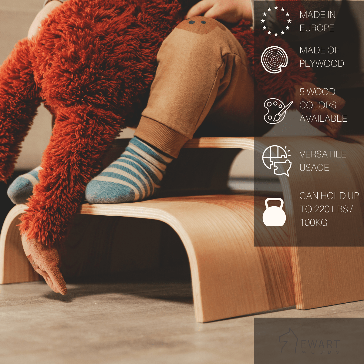 Adjustable Wooden Step Stools - Set of 2 - KIWI UNIVERS