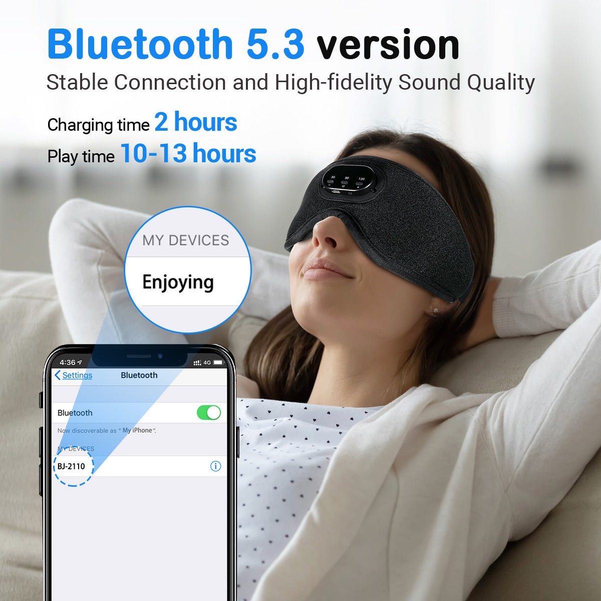 Bluetooth White Noise Milk Silk 3D Eye Socket Full Blackout Breathable Smart Music Sleep Mask - KIWI UNIVERS