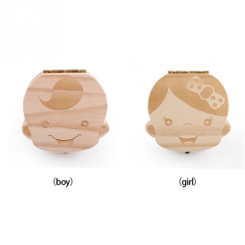Lovely Girl /Boy Image Wooden Baby Milk Teeth Box Baby Souvenirs Fetal Hair Tooth Collection Save Box Recording Baby Growth - KIWI UNIVERS