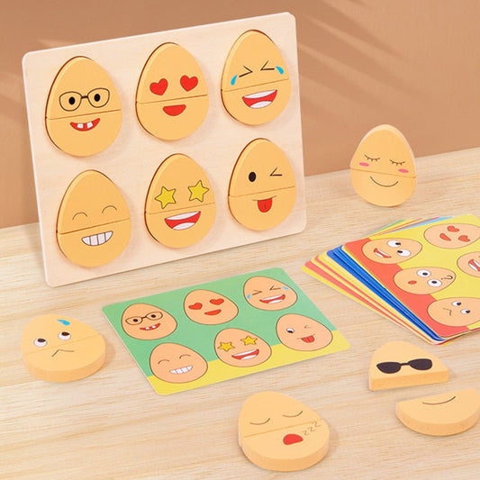 Wooden children's early education fun expression egg matching game, children's concentration training interactive puzzle toy - KIWI UNIVERS