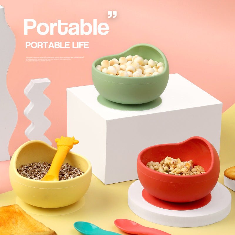 Children's Full Silicone Bowl Sucker Learning To Eat Training Meal Bowl Adsorption Baby Spoon Fork Meal Set Kindergarten Bowl Plate - KIWI UNIVERS
