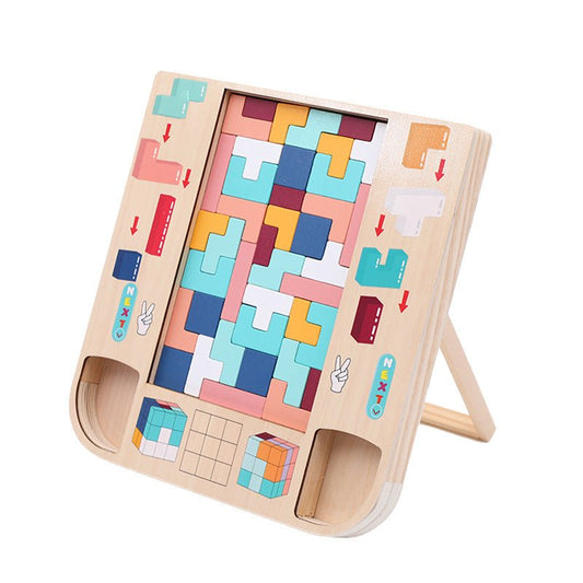 Wooden children's enlightenment multifunctional spatial thinking puzzle game Tetris three in one building blocks - KIWI UNIVERS