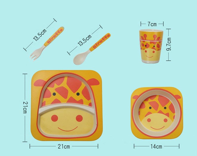 5pcs/set Children Baby Bamboo Fiber Tableware Baby Tableware Set Cartoon Animal Tableware Aet - KIWI UNIVERS