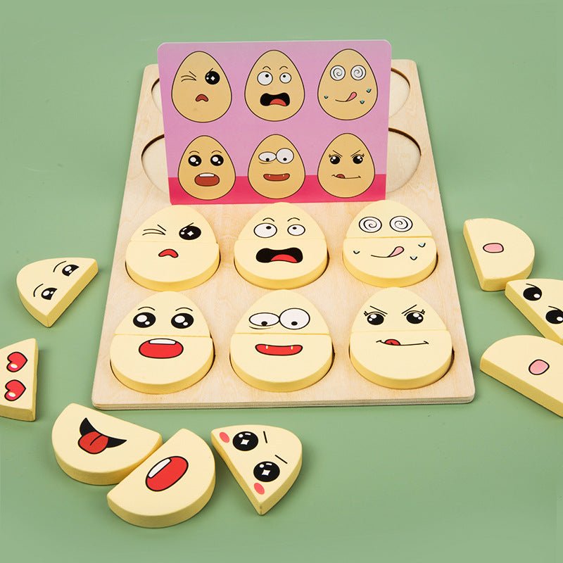 Wooden children's early education fun expression egg matching game, battle training interactive puzzle toy - KIWI UNIVERS
